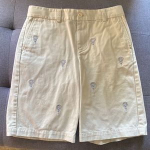 Vineyard Vines embroidered shorts with a lacrosse motif.